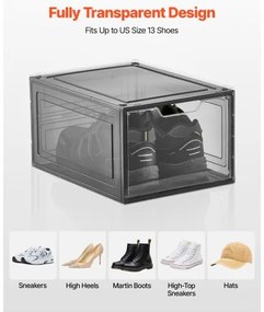 VEVOR Shoe Storage Boxes 6PCS Stackable Shoe Boxes US Size 13 Transparent Black