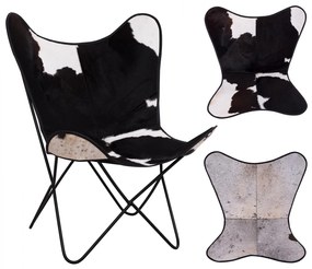 ARMCHAIR METAL COW LEATHER WHITE-BLACK