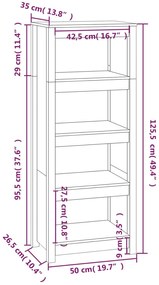 Βιβλιοθήκη Μαύρη 50x35x125,5 εκ. από Μασίφ Ξύλο Πεύκου - Μαύρο