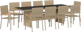vidaXL Σέτ φαγητού για κήπο 11 pcs Μπεζ συνθετικό ρατάν