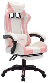 vidaXL Καρέκλα Racing με Φωτισμό RGB LED Ροζ/Λευκό Συνθετικό Δέρμα