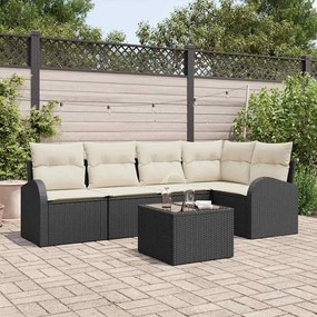 vidaXL Set καναπέ κήπου 6 τεμαχίων με καφέ μαξιλάρια από πολυ rattan