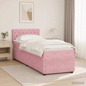 vidaXL Κρεβάτι box spring με στρώμα Ροζ 100 x 200 cm Βελούδο