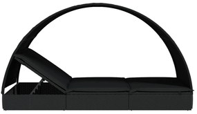 vidaXL Ξαπλώστρα 2 Ατόμων Στρογγ Οροφή Μαύρη 211x112x140εκ Συνθ. Ρατάν