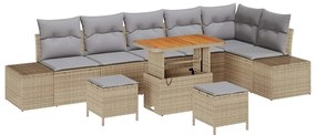 vidaXL Σετ Καναπέ Κήπου με μαξιλάρι 9 pcs Μπεζ Πολυ ράταν