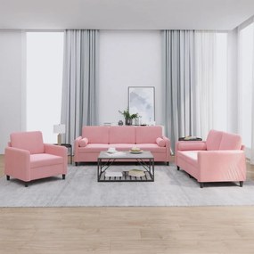 vidaXL Σαλόνι Σετ 3 Τεμαχίων Ροζ από Βελούδο με Μαξιλάρια