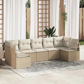 vidaXL Σετ κήπου 7 τεμαχίων με μαξιλάρια, Μπεζ Πολυ Ράττον