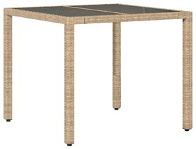 vidaXL Τραπέζι Κήπου Γυάλινη Επιφάνεια Μπεζ 90x90x75 εκ. Συνθ. Ρατάν