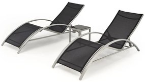 Embo Σετ 2 Ξαπλωστρες + Τραπεζακι Μαυρο 160x60x66-92cm