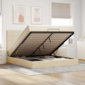 vidaXL Οθωμανικό Κρεβάτι με Στρώμα Κρέμα 160x200cm Ύφασμα