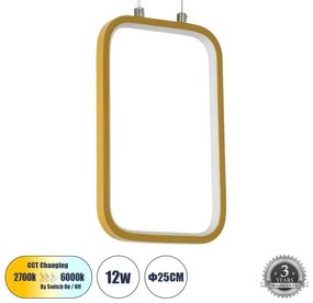 Κρεμαστό Φωτιστικό Οροφής LED 12W 1320lm NEROBA 61301 Χρυσό Globostar-61301-Χρυσό 61301