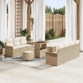vidaXL Σετ Καναπέ Κήπου Ρυθμιζόμενο ύψος 10 pcs Μπεζ συνθετικό ρατάν