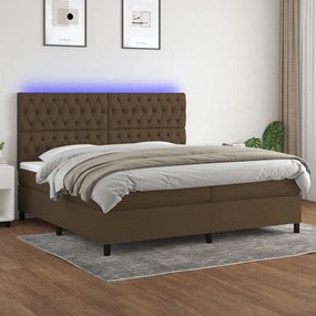 vidaXL Κρεβάτι Boxspring με Στρώμα &amp; LED Σκ.Καφέ 200x200εκ. Υφασμάτινο
