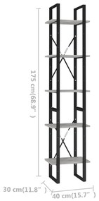 Βιβλιοθήκη με 5 Ράφια Γκρι Σκυρ. 40 x 30 x 175 εκ. Επεξ. Ξύλο - Γκρι