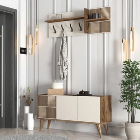 Stewehome Έπιπλο Εισόδου Λευκό με Κρεμάστρες &amp;amp; Ντουλάπι 120x35x60 cm
