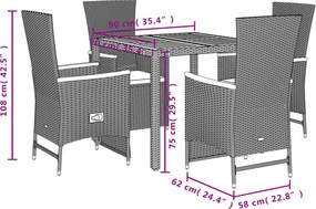 vidaXL Σετ Τραπεζαρίας Κήπου 5 Τεμαχίων Μαύρο Συνθ. Ρατάν με Μαξιλάρια