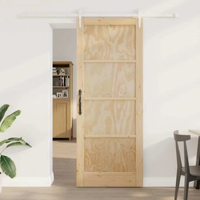 vidaXL Συρόμενη πόρτα με σετ υλικών 83x211 εκ. Μασίφ ξύλο πεύκου