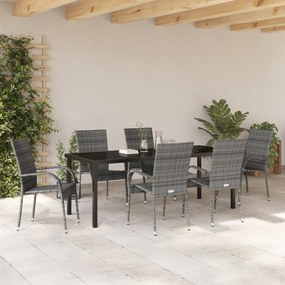 vidaXL Σετ Τραπεζαρίας Κήπου 7 Τεμαχίων Γκρι Πολυ Ρατάν