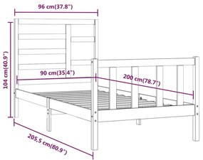 ΠΛΑΙΣΙΟ ΚΡΕΒΑΤΙΟΥ ΜΑΥΡΟ 90 X 200 ΕΚ. ΑΠΟ ΜΑΣΙΦ ΞΥΛΟ ΠΕΥΚΟΥ 3107602