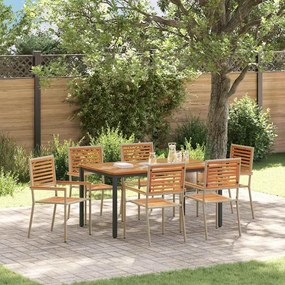 vidaXL Σέτ φαγητού για κήπο 7 pcs Μπεζ, Καφέ 150 x 90 x 75 cm