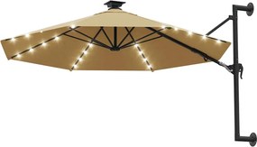 vidaXL Ομπρέλα Κήπου Επιτοίχια με LED Taupe 300 εκ.