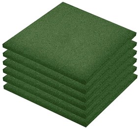 Πλάκες Δαπέδου Ασφαλείας 6 τεμ. Πράσινες 50x50x3 εκ. Καουτσούκ - Πράσινο