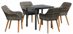vidaXL Σέτ φαγητού για κήπο με μαξιλάρι 5 pcs Γκρι συνθετικό ρατάν