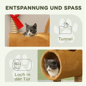 PawHut Δέντρο για γάτες 98 cm Πύργος για γάτες σε σχέδιο ελαφιού, με σπηλιά, μπάλα παιχνιδιού, σχοινιά από γιούτα, Καφέ