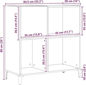 vidaXL Ντουλάπι δίσκων βινυλίου με ράφι Μαύρη Οξυά 84,5 x 38 x 89 εκ