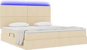 vidaXL LED Κρεβάτι αποθήκευσης με στρώμα Κρέμ 200 x 200 cm Ύφασμα