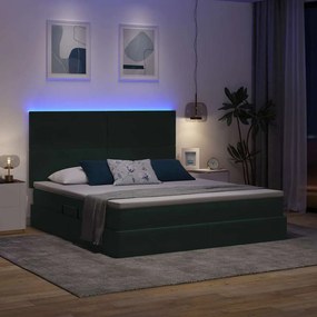 vidaXL LED Κρεβάτι αποθήκευσης με στρώμα Σκούρο Πράσινο 180 x 200 cm