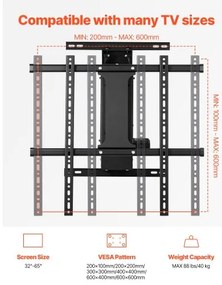 VEVOR Motorized TV Wall Mount, 32-65 in Electric Fireplace TV Wall Mount Black