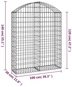 Συρματοκιβώτιο Τοξωτό 100x30x120/140εκ. από Γαλβανισμένο Χάλυβα - Ασήμι