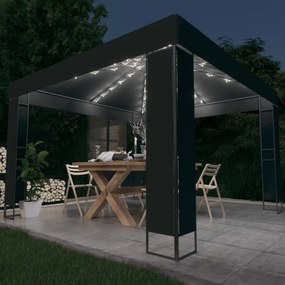 vidaXL Κιόσκι με Διπλή Οροφή και Φωτάκια LED Ανθρακί 3 x 3 μ.