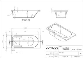 Acrilan Starline - Ακρυλική Μπανιέρα 150x70 εκ
