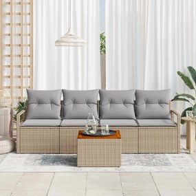 vidaXL Σετ Καναπέ Κήπου με μαξιλάρι 5 pcs Μπεζ Πολυ ράταν