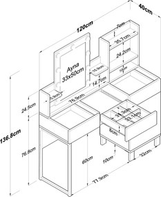Τουαλέτα Μακιγιάζ Λευκό BRUVOE 120x40x136.8