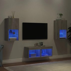 vidaXL Ντουλάπια Τηλεόρασης Τοίχου 4 Τεμ. με Φώτα LED Γκρι Sonoma