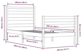 Πλαίσιο Κρεβατιού Λευκό 100 x 200 εκ. από Μασίφ Ξύλο Πεύκου - Λευκό