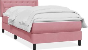 vidaXL Box Spring κρεβάτι με στρώμα ροζ 90x210 εκ. Βελούδινο