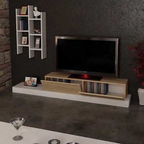 Έπιπλο τηλεόρασης Rumba pakoworld σε λευκή-oak απόχρωση 180x30x31εκ (1 τεμάχια)