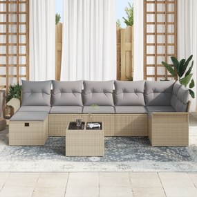vidaXL Σετ Καναπέ Κήπου  8 τεμαχίων με μαξιλάρια Μπεζ Πολυ Ρατάν