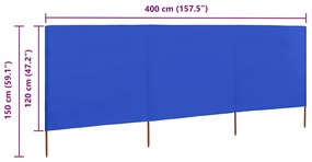 vidaXL Προστατευτικό Αέρα με 3 Πάνελ Αζούρ Μπλε 400x120 εκ. Υφασμάτινο