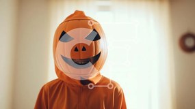 Intra Συλλεκτικό Ξύλινο Παζλ Plywood 4mm - Παιδί με κοστούμι κολοκύθας που χαμογελά Σε Ξύλινο Κουτί - Διαστάσεις Puzzle: 10x10 cm – 25 κομμάτια