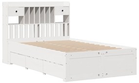 Κρεβάτι Βιβλιοθήκη Χωρίς Στρώμα Λευκό 135x190 εκ Μασίφ Πεύκο 3308976