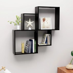 vidaXL Ράφι Κύβος Τοίχου Γυαλιστερό Μαύρο 80x15x78,5 εκ. Μοριοσανίδα