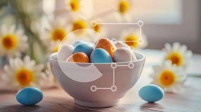 Intra Συλλεκτικό Ξύλινο Παζλ Plywood 4mm - Πολύχρωμα Πασχαλινά αυγά σε λευκό μπολ με μαργαρίτες Σε Ξύλινο Κουτί - Διαστάσεις: 10x10 cm – 25 κομμάτια