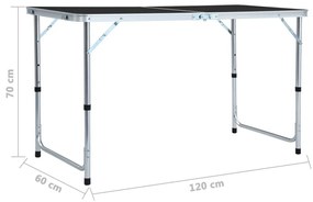 Τραπέζι Κάμπινγκ Πτυσσόμενο Γκρι 120 x 60 εκ. Αλουμινίου - Γκρι