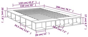 Πλαίσιο Κρεβατιού Γκρι Sonoma 150x200 εκ. Επεξεργασμένο Ξύλο - Γκρι