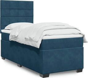 vidaXL Κρεβάτι Boxspring με Στρώμα Μπλε 90x190 εκ. Βελούδινο
